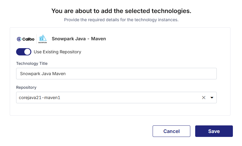 Use existing repository for selected technology